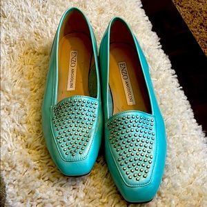 Blue or teal silver studded designer dress flats!